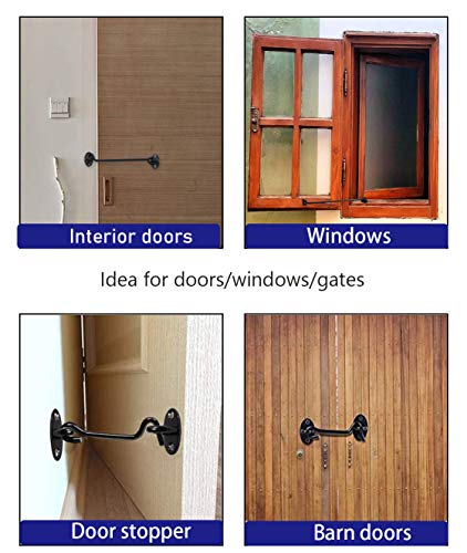 10" Hook and Eye Latch Barn Door Lock 2 Pack | 6mm Thick Stainless Steel, Rust-Resistant Black Coating, Stay Latched in Wind, Secure Privacy Latch, For Windows Barn Doors - size: ‎10-Inch