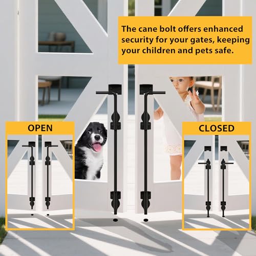 18" Heavy Duty Cane Bolts for Gates with Black Rustproof Powder Upgraded Hardware Gate Drop Rod for Wood PVC Vinyl Fences Gates, Double Doors-1 Pack - size: 18 Inch-1pack