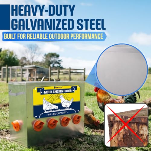 85lbs Large Capacity Metal Chicken Feeder, Galvanized Poultry Feeder Trough | Chicken Feeder No Waste, Rainproof Poultry Feeders, Preventing Small Animals, Suitable for Chickens, Ducks, Turkeys