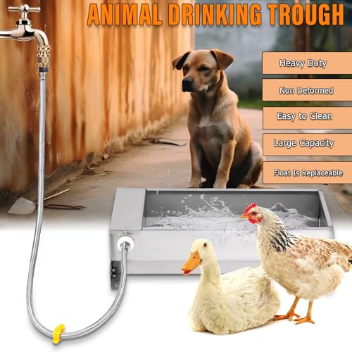 Automatic Livestock Water Trough Large Capacity, Self Filling Dog Waterer | Outdoor Animal Drinking Water Bowl Dispenser with Float Valve, Stainless Steel Water Trough for Horse,Goat,Pig,Dog,Sheep