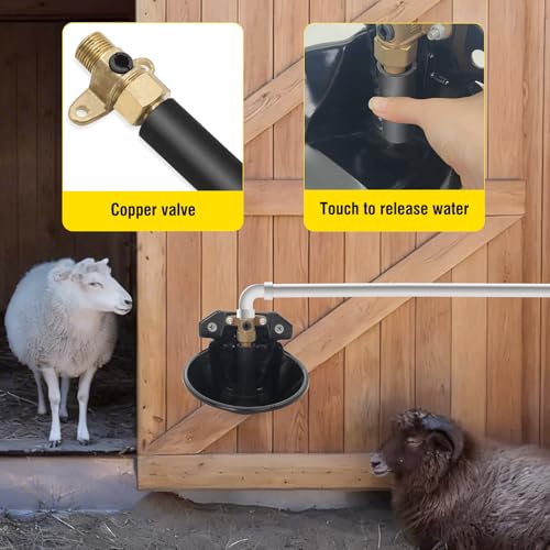 2PCS Automatic Goat Waterer Livestock Water Bowl with Copper Valve and Drain Hole, Automatic Drinking Trough for Goat Sheep Calf Pig Dog (Metal - Black)