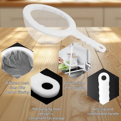 4 Pack Ultra-Fine Nylon Mesh Strainer, Kitchen Colander with Plastic Non-Slip Handle for Filtering Juice, Milk, Soy, Coffee, Honey, Wine, Yogurt (2 Pack 120 Mesh + 2 Pack 200 Mesh) - size: 120&200 Mesh-4pcs