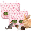 JarThenaAMCS 2Pcs Rabbit Hay Feeder Bag with 2 Holes Pink Bow Guinea Pig Hanging Hay Feeding Bag Large Storage Dispenser for Chinchilla Hamster Bunny Small Animal Pet - size: 13 x 11.4 inch