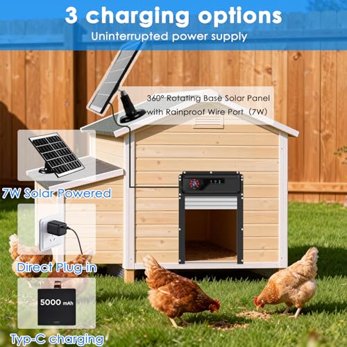 Automatic Chicken Coop Door with HD1080P Camera，Electric Auto WiFi Solar Chicken Coop Door Opener with Timer,Remote Control, APP Control, 5000mA Battery, Night Vision, Alarm Drive,Roll-up Gate