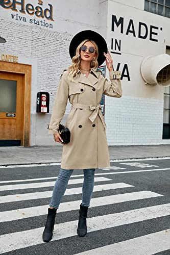 Womens Long Trench Coat Double Breasted Windproof Overcoat With Belt | Classic Lapel,Fall clothing, Spring outfits, Street outwear - color: Khaki, size: Small