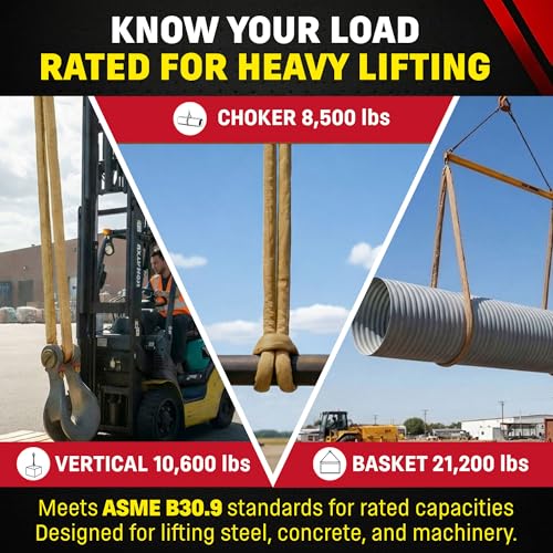 VR4 8ft Tan Endless Round Polyester Rigging Sling | USA Made, Double-Ply Cover, for Lifting & Material Handling, Capacity: 10,600 lb Vertical, 8,500 lb Choker, 21,200 lb Basket - size: 8 ft