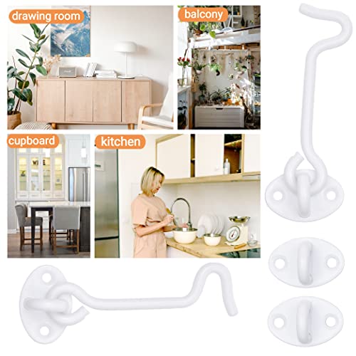 Eco-Fused 4-inch Heavy Duty Hook and Eye Latch - 2X Barn Door Lock (White), 8X Mounting Screws - Powder Coated Stainless Steel Hooks for Door, Windows, Sheds, Fences, Gates, Closets, Cabinets - color: 2 sets: 4 inch - White