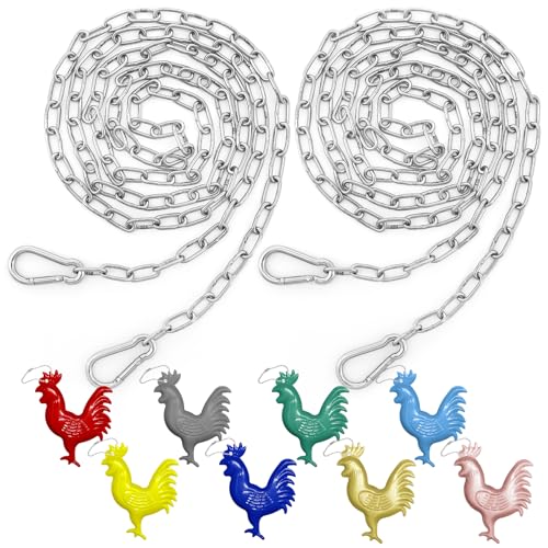 2 Set 5 Ft Hanging Chain Spring Hooks with 4 Signs for Chicken Coop Feeders | 304 Stainless Steel, Anti-Rust & Adjustable, Holds Up To 13 Lbs for Chicken Coop Feeders, Plant Hooks Indoor & Outdoor Use - size: 2 PCS 5 FT