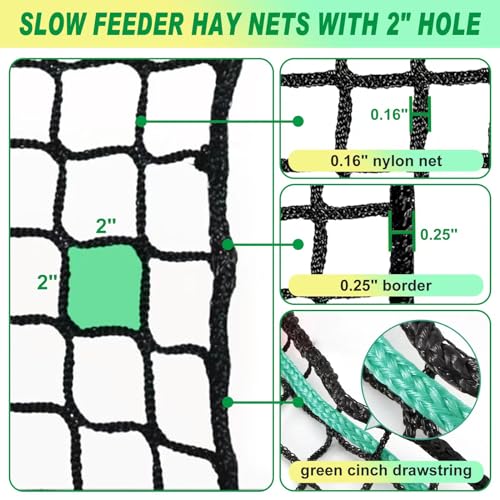 TONGMO 5x5 ft Round Bale Hay Net for Horses & Livestock - Slow Feeder Hay Nets with 2 inches Hole - size: 5×5 ft