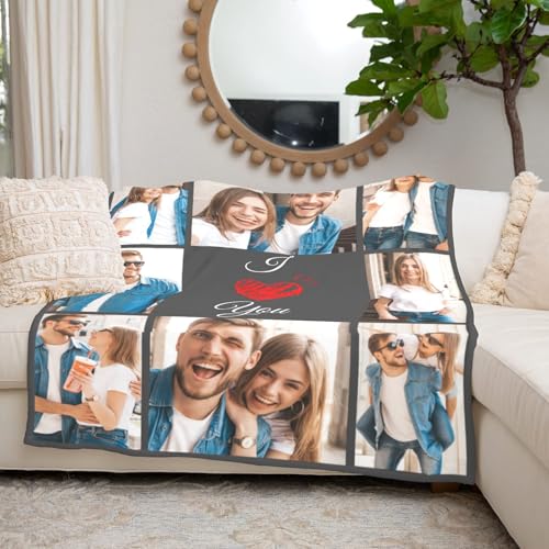 inkArts I Love You Gifts for Couple, Personalized Girlfriend, Custom Blanket with Photos, Blankets Pictures, Photo Using My Own Personalised Christmas - color: 8 Photos