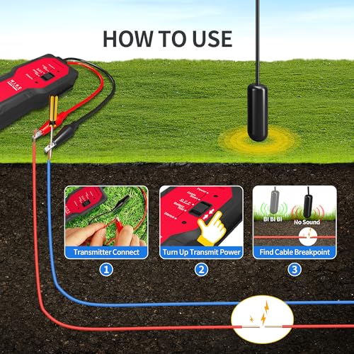 Underground Wire Locator for Pet Fence & Cable Detection | Rechargeable, 2.6 ft depth, 1640 ft range, headphones included, flashlight, invisible fence and sprinkler valve locator