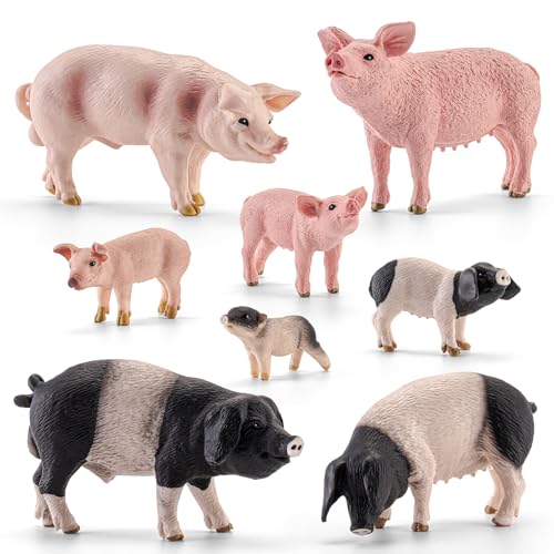 8 Pcs Realistic Pig Figurines Farm Animal Toys Animal Figures | Solid, Durable, Safe, Plastic Pig Figures Playset, Cake Toppers, Educational Pretend Play, Birthday Christmas Gift - style: Pig
