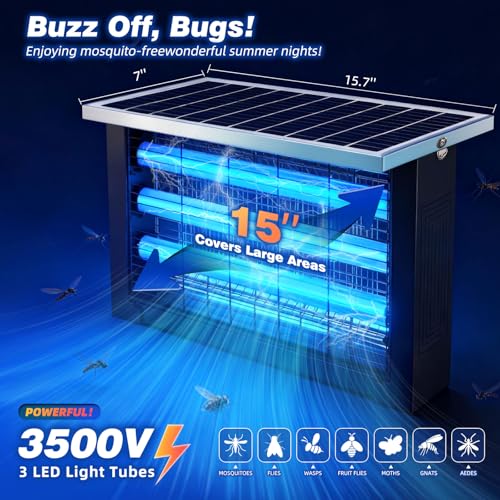 Powerful Large Solar Bug Zapper for 3000 sq.ft with 13FT Extension Cord | Rechargeable Outdoor Mosqutio Killer with 13W Solar Panel, Waterproof Solar Bug Zapper for Patio Garden Backyard RV Camping - color: 13W for 3000 sq.ft