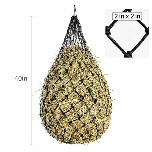 2 pcs 40" Hay Net for Horses, Made from Durable Nylon Rop, Regulate Intake of Hay hence Improve Digestion,for Horses Goat Sheep Hanging Slow Feed Hay Bag (Black) - color: Black