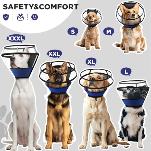 Soft Dog Cone for Dogs After Surgery,Transparent Breathable Dog Cone Collar for Small Large Medium Size Dog,Adjustable Depth Pet Recovery Collars,Elizabethan Collar for Dogs Stop Licking (Blue-S)