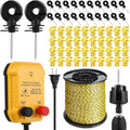 Electric Fence Kit, 0.15j Charger 3366ft Wire 60 Insulators | 5 Mile 110V Plug in Electric Fence, Polywire for Livestock Horse Cattle Poultry, T Post Screw Insulators, Farm Pasture - size: 3366FT, style: 0.15J