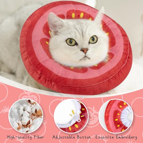 ANWA Adjustable Cat Cone Collar Soft, Cute Cat Donut Collar After Surgery, Kitten Recovery Cones to Stop Licking - color: Tomato, size: Small