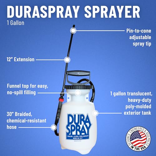 B&G DuraSpray Poly Sprayer – 1 Gallon 12" (1 Foot) Wand Lawn & Garden Professional Industrial Plastic Pump Sprayer – Durable Design with Buna-N Gaskets & Seals for Indoor & Outdoor Applications - size: 1-Gallon