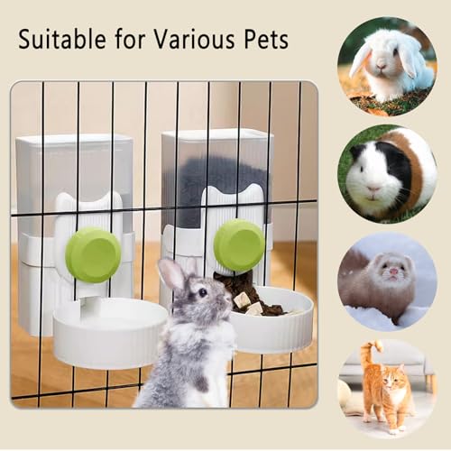 kathson Rabbit Feeder for Cage,Bunny Water Bottle,Pet Food Dispenser,Green | Gravity Automatic Guinea Pig Feeder Waterer Set,Hanging Small Pet Food Bowl Feeding Station for Ferret Chinchilla Cat Puppy - color: Green