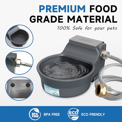 Automatic Dog Water Dispenser with Anti-tip Bracket, 68 oz Outdoor Dog Water Bowl Dispenser, Auto Refill Water Feeder for Pets & Livestock, Food Grade Waterer Fit 3/4" GHT Faucet, Wide Mouth - color: Gray, size: 68 oz