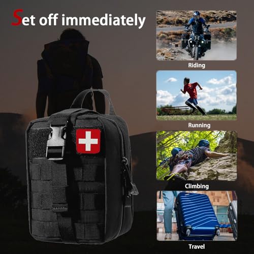 293Pcs/set - First Aid Kit Molle Pouches Emergency Survival Kit Suitable for Outdoor Activities, Home, School, Hiking, Car Travel and Camping - Quick Response First Aid Essentials (Black) - color: Black