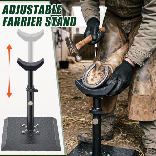 Zonon Farrier Horse Hoof Stand, Tool-Height Adjustable Metal Horse Hoof Trimming Tools, Extra-Large Base Enhances Stability, Blacksmith Farrier Stand(Black,Metal Square Base) - style: Metal Square Base