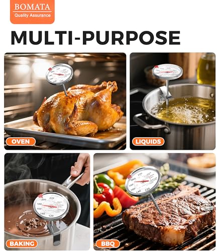 BOMATA 2 Pack Meat Thermometer Oven Safe, Leave in Probe Food Thermometer | 2.5 in Extra-Large Dial, IPX8 Waterproof, NSF Certified, 304 Stainless Steel, for Cooking, Steak, Chicken, Turkey, Pork, Lamb