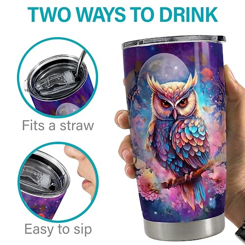 SANDJEST Owl Tumbler 20oz Stainless Steel Insulated Tumblers Coffee Travel Mug Cup Owls Gifts for Women Girls Gift for Birthday Christmas - color: Owl