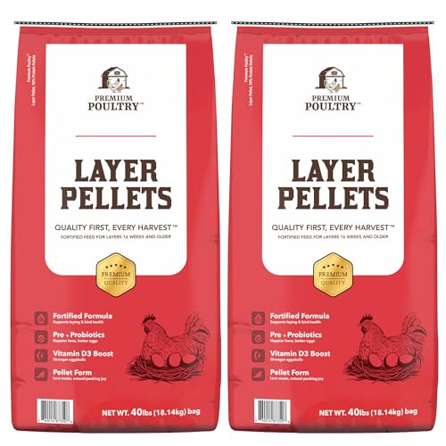 Layer Pellet Chicken Feed, 16% Protein Poultry Feed for Laying Hens, Supports Egg Production, Strong Eggshells & Calcium Absorption with Vitamin D3, Made in USA, 80 lbs - size: 80lb (Pack of 1), style: Layer Pellets