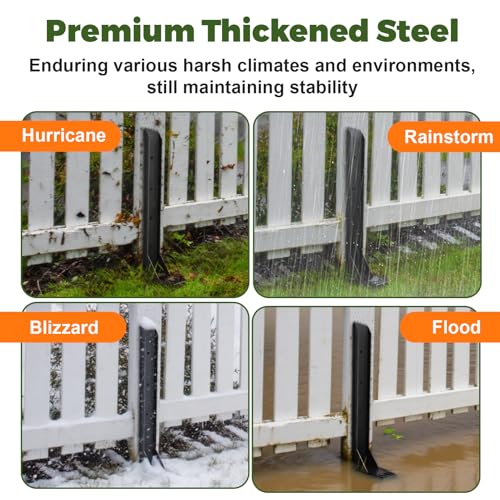 Fence Post Repair Kit, Thickened Heavy Duty Fence Post Anchor Stakes for Repair Tilted, Broken Wood Posts Support (Black, 8 Pack) - color: Black-8 Pack