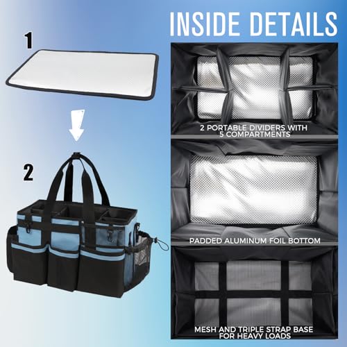SCAVATA Wearable Cleaning Caddy, Cleaning Caddy Supplies Organizer with Handle & Shoulder Straps for Housekeepers, Under Sink & Car Cleaning Tool Organizers Bag with 4 Foldable Divider (Blue) - color: Blue