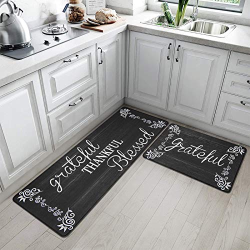 HEBE Anti Fatigue Kitchen Mat Set of 2 Non Slip Cushioned Kitchen Mats for Floor Waterproof Farmhouse Kitchen Rugs and Mats Set Comfort Standing Desk Mat Carpet for Sink,Office,Laundry | Non Slip Waterproof Kitchen Rug and Runner Set, Farmhouse PVC Foam C