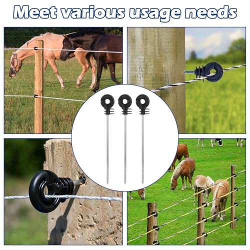 50 Pack Electric Fence Wire Insulator Stand Off Screw in Insulator Black Fence Post Insulator Wooden Post Wire Insulators for Tape Rope Electric Wire Animal Agricultural Garden