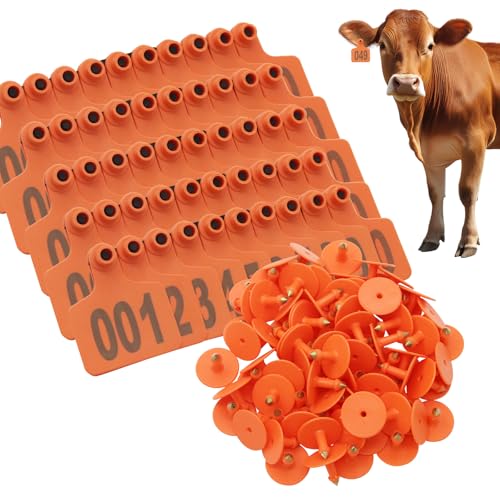 100PCS Cattle Ear Tags Numbered 001-100,Plastic Livestock Ear Tags with Animal Identification Tags for Cattle Cows Hogs Pigs Sheep Goats (Orange) - color: ORANGE
