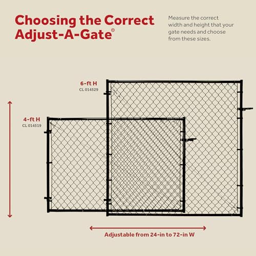 Adjust-A-Gate Adjustable Chain Link Square Corner Complete Gate Kit, Fit-Right, Black, 6'H