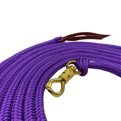 22 Foot Line Ground Training Rope - Strong Everyday Use All-Purpose Large Horse Lead Rope with Loop & Latigo Popper | 9/16" Diameter Smooth Yachting Braid, Purple - color: Purple
