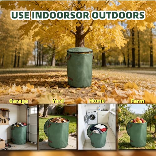 3 Pack 132 Gallon Extra Large Yard Waste Bags with Lid | Jumbo Reusable Garden Bags with Gardening Gloves, Heavy Duty Collapsible Lawn Bag Holder for Massive Leaves & Debris - size: 3-Pack Bags & 1 Pair of Gloves