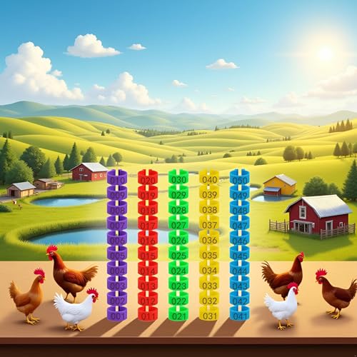 50Pcs Colorful Chicken Identification Band, Poultry Identification Band, Chicken Leg Bands, Clip-onn Band Tags Numbered Leg Rings, Poultry ID Band, Animal Identification Bands for Poultry Chicken