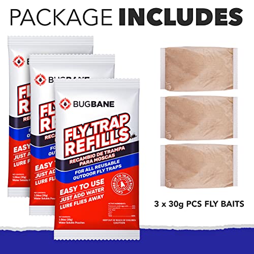 Fly Bait Fly Trap Refill Packets 3x1oz. Non Toxic Dissolvable Granules Work with All Reusable Flies Traps Outdoors Attractant. Flies Trap Bait Magnet Ranch Flytrap Outdoors. Cebo para Moscas - size: 3pack