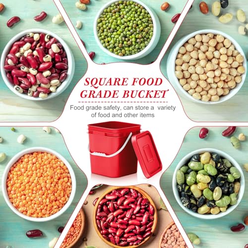 Mumufy 5 Pcs 3.5 Gallon Square Food Grade Bucket with Lid Square Bucket Pail Plastic Handles for Long Term Food Storage, Camping, Fishing, Home Organization Easy Stack and Store (Red) - color: Red