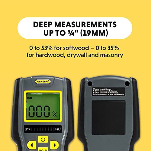 General Tools Digital Moisture Meter MMD7NP - Humidity Sensor- Pinless and Non-Invasive | Non-invasive moisture detector for walls, wood floors & concrete. Wood moisture meter for building materials & houses. - size: Pinless