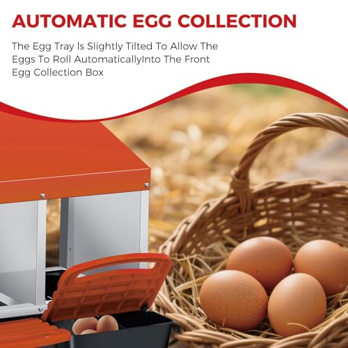 4-Hole Double Layer Chicken Nesting Box, Roll Away Nest with Removable Tray, Easy Egg Collection & Cleaning, Wall-Mount Nesting Boxes for Hens, Chicken Coop - Orange - color: Orange-4 Compartments double layer