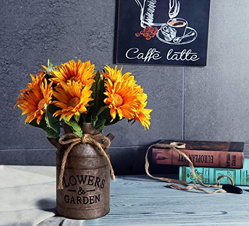 HyFanStr Shabby Chic Metal Flower Vase Rust Painted Decor Milk Can Bucket Country Primitive Jug Farmhouse Decoration Large - color: Rust-large