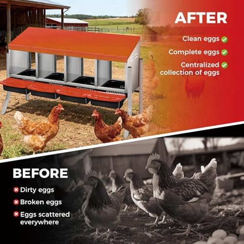 4-Hole Chicken Nesting Box, Roll Away Nest with Removable Tray, Easy Egg Collection & Cleaning, Wall-Mount Nesting Boxes for Hens, Chicken Coop - Orange - color: Orange-4 Compartments+legs
