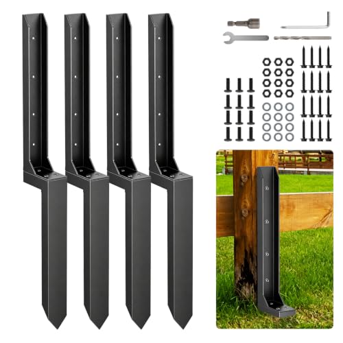 4 Pcs Fence Post Repair Kit,4×4/6x6 Fence Post Support,Heavy Duty Post Anchor Ground Spike with Double-Layer Thickened Fence Post Anchor & Stakes for Repair Tilted, Broken Wood Fence Post - size: Split