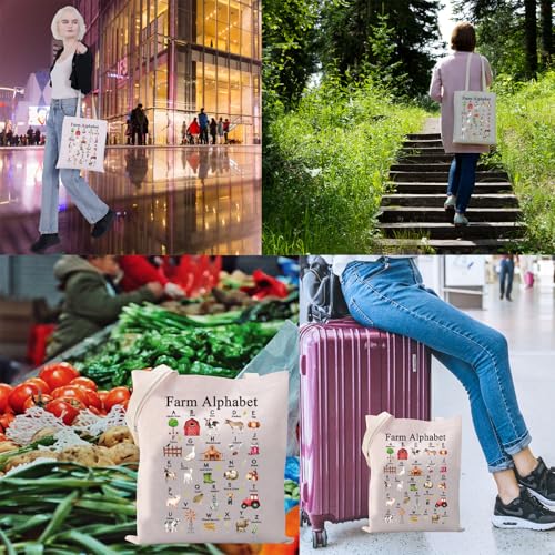 VAMSII Farm Alphabet Tote Bag Funny Farmer Gifts Farm Life Gifts Farm Themed Gifts Canvas Bag Farm Owner Gift Storage Bag