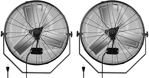 Simple Deluxe 24 Inch Industrial Wall Mount Fan, 3 Speed Commercial Ventilation Metal Fan for Warehouse, Greenhouse, Workshop, Patio, Factory and Basement - High Velocity, black - size: 24 Inch, style: 2 Pack