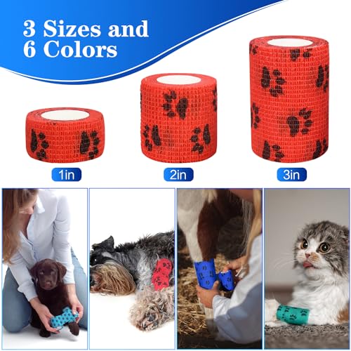 6pcs 2" Self Adhesive Bandage Wraps, Paw Prints A | for Dogs Pet Animals & Ankle Sprains & Swelling - size: 6pcs 2" Paw Prints A