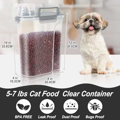 LEAWALK 5-7Lbs/6Qt Dog Cat Storage Container Portable with Upgraded Large Spout and Cup, Plastic Pet Food Dispenser for Small Animal Kibble, Bird Seed, Oatmeal, Rice, Flour, Brown Sugart- Clear Gray - color: Clear Grey, size: 5L-1pack