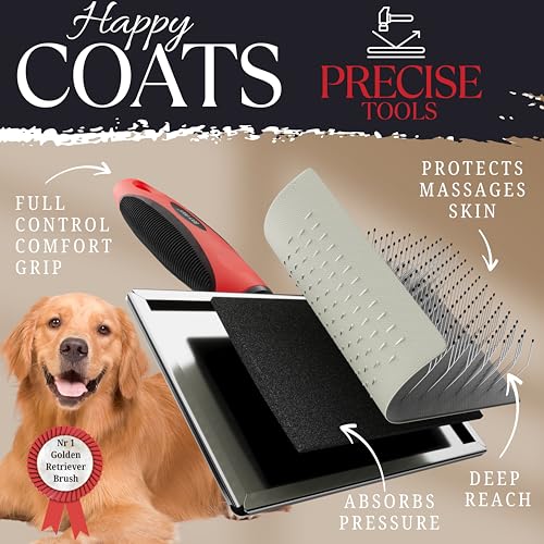 Dog Slicker Brush - Large - Protective Ball Tipped Pins Massages Pet Skin - Professional Groomer Dog Brush for Goldendoodle - Golden Retriever Brush (Large Size) - size: 8 Inch x 4.8